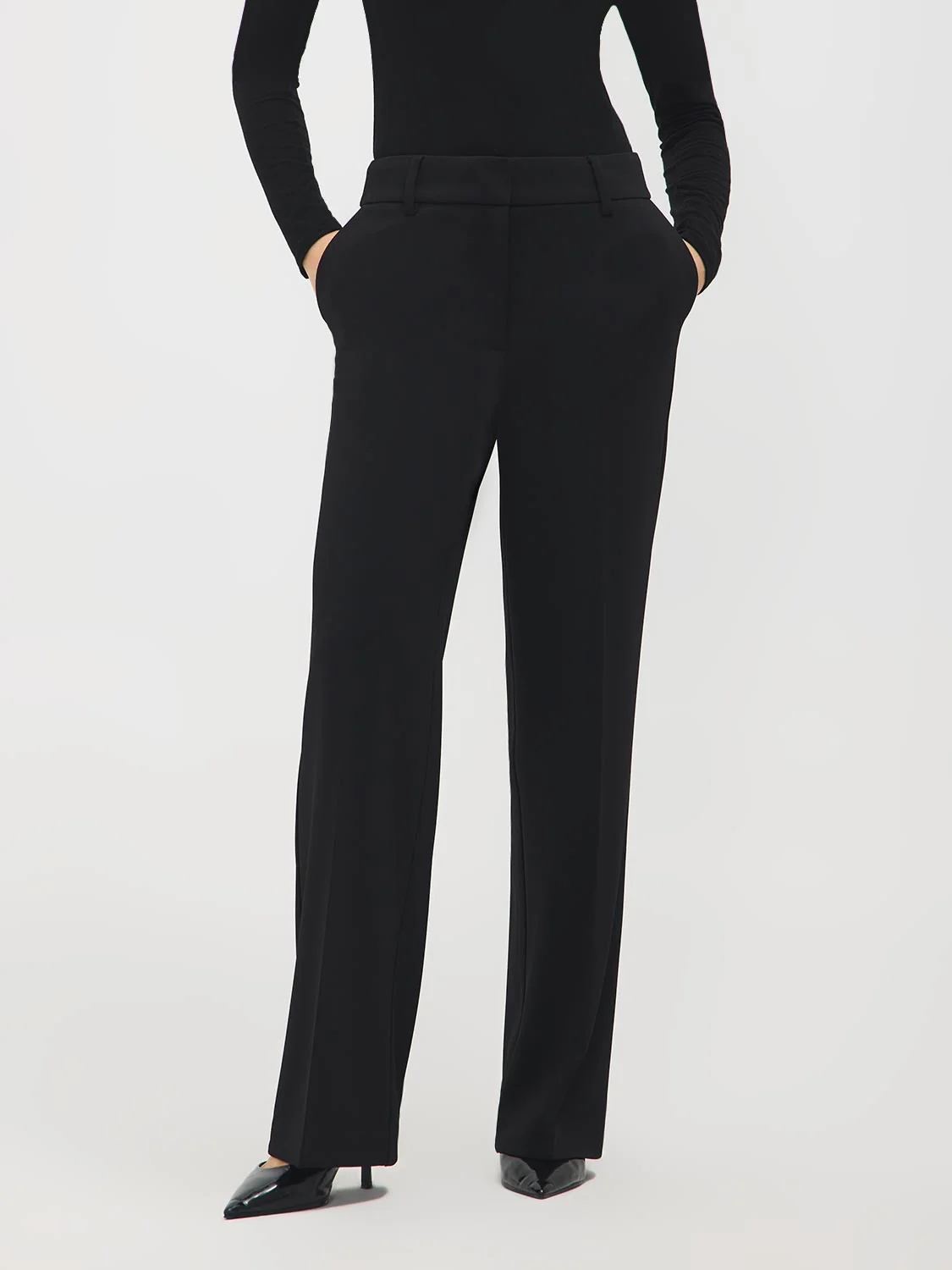 Wide-Leg Twill Pants