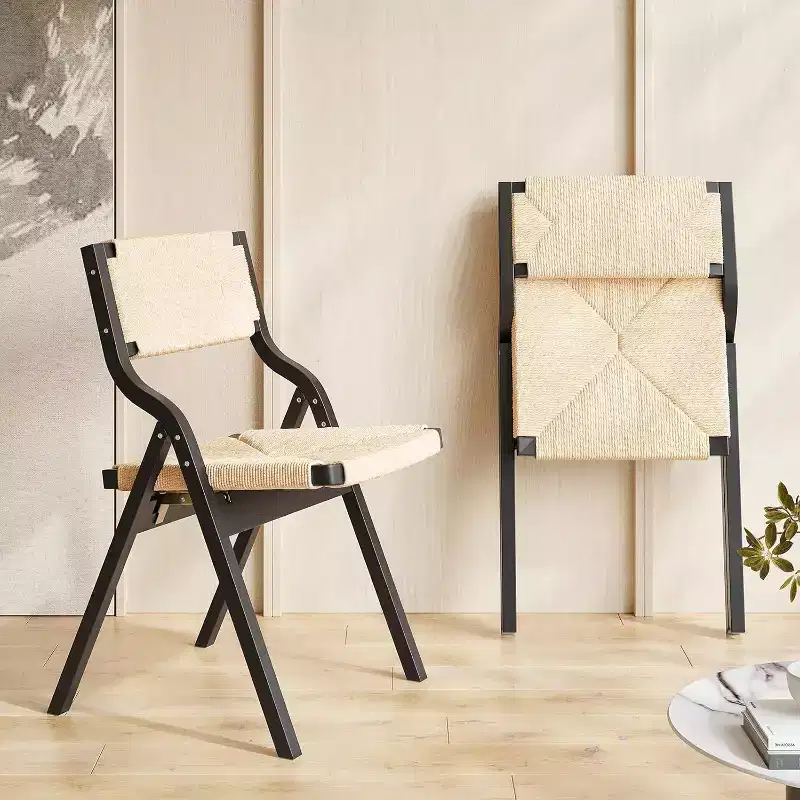 Black/Natural Wood Folding Chair for Kitchen & Dining Room Set of 2