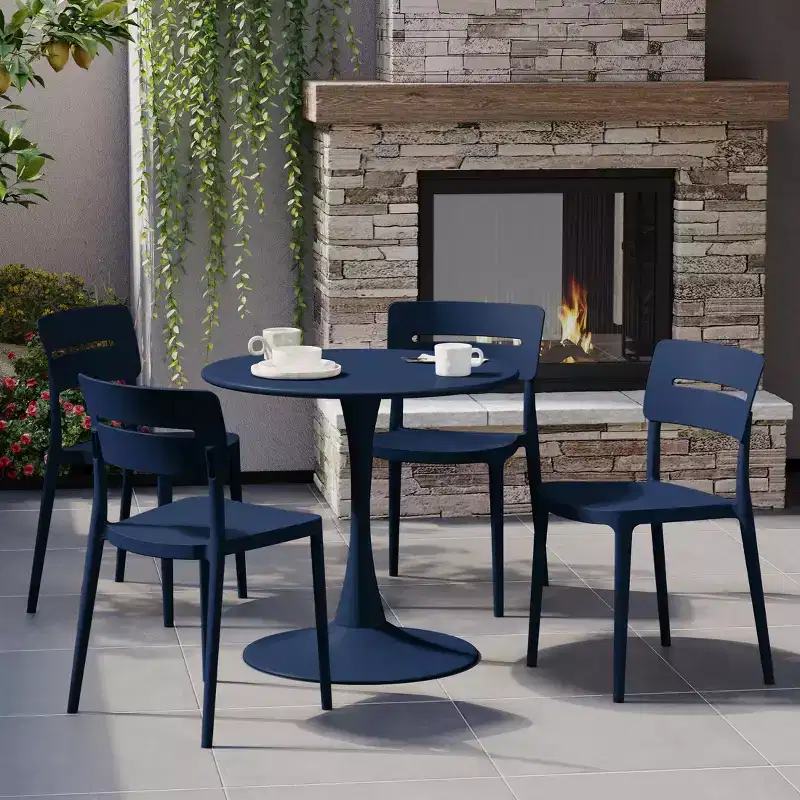WestinTrends Playa Outdoor Modern Stackable Plastic Patio Dining Chairs (Set of 4), Navy Blue