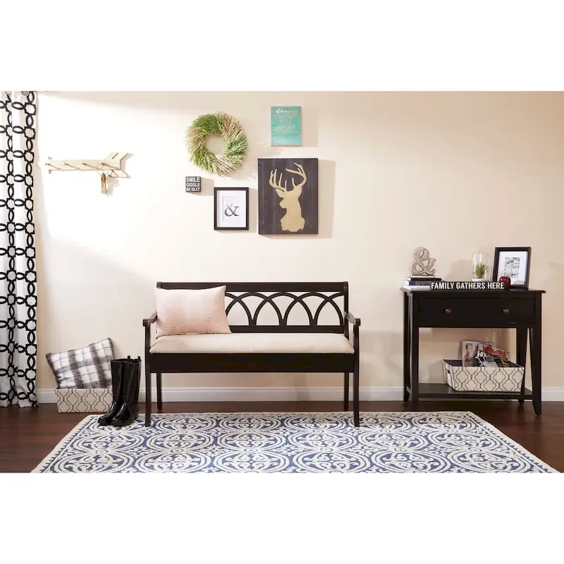 Black & Beige Storage Bench with Cushion, 1-Person