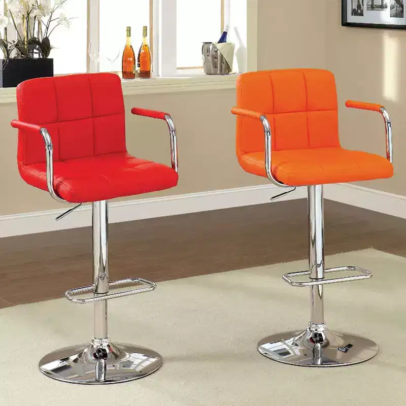 Simple Relax Leatherette and Metal Adjustable Bar Stool with Armrests in Red