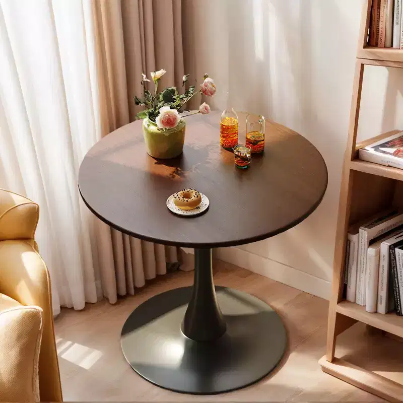 Fun little toys brand Walnut Round Table, Modern Dining Table, Dining Table, MDF Top and Steel Base Tulip Round Kitchen Table, Kitchen Table,
