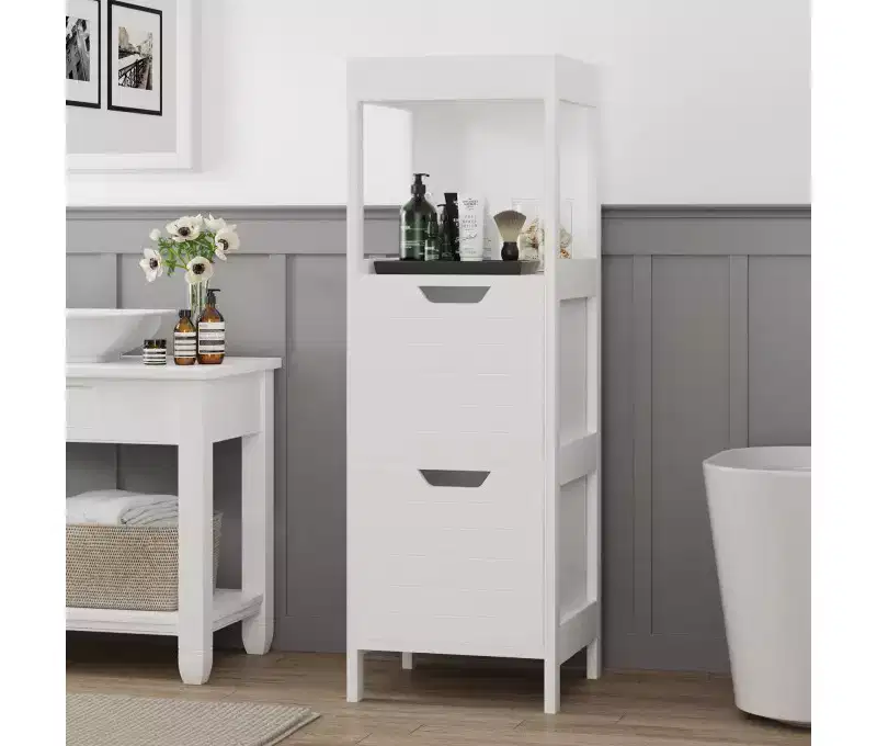 Freestanding Bathroom Floor Cabinet with Adjustable Shelves and Drawers