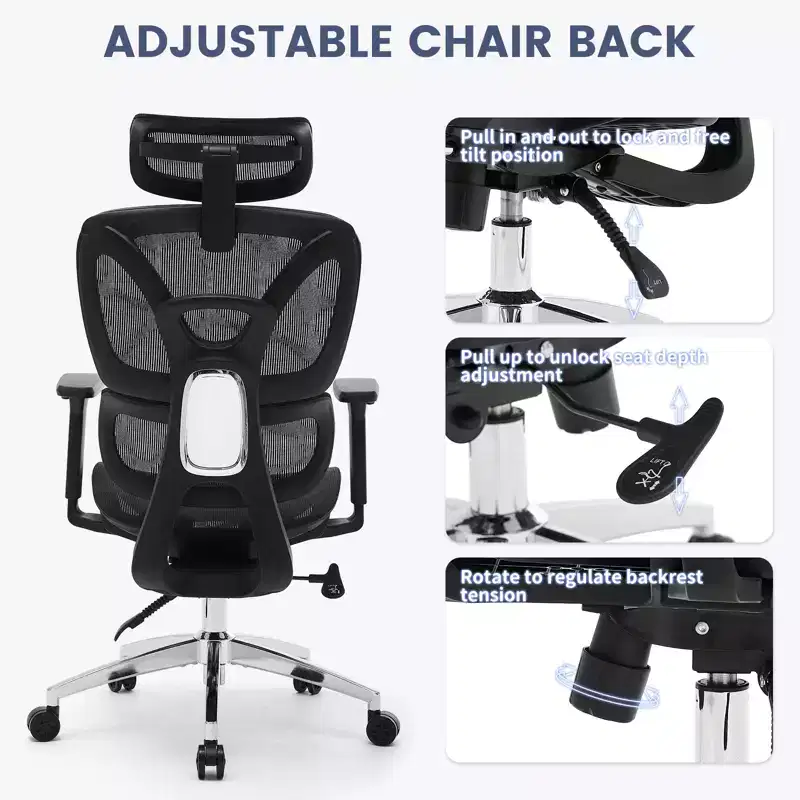 Ergonomic Mesh Executive Office Chair  High-Back Computer Chair with Adjustable 3D Headrest, 4D Turn over-Up Armrests, 3-Level Tilt Recline