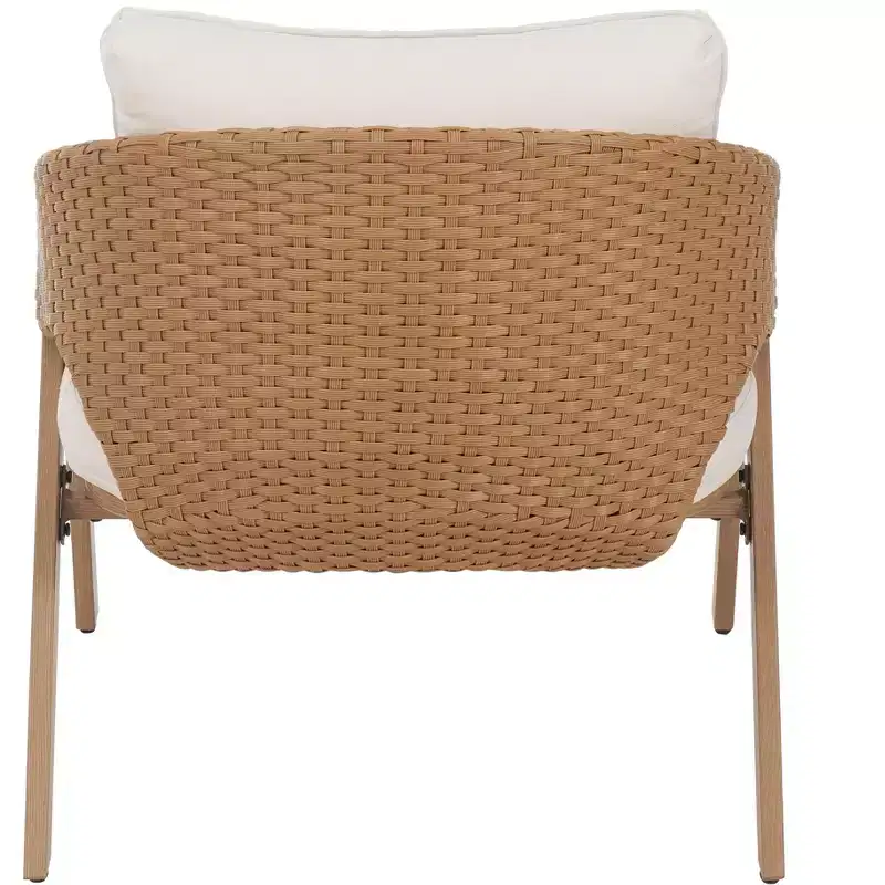 Christopher Knight Home Kaia Patio Modern Metal & Rattan Upholstered Accent Chairs with Faux Wood Finish (Set of 2)