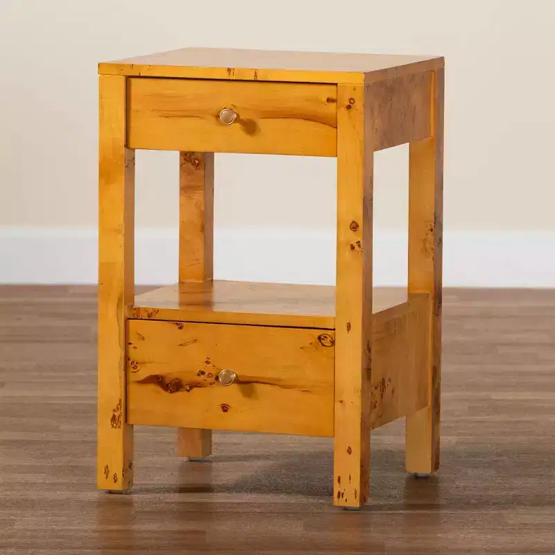 Burl Wood 2-Drawer Nightstand - Light Mappa Burl