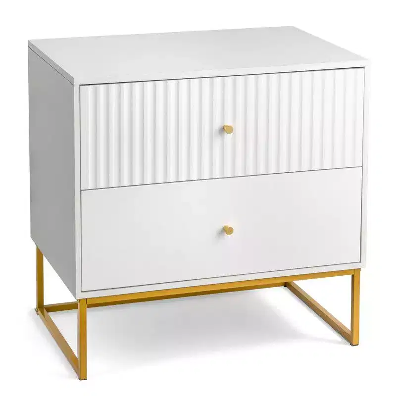 Karl Home White P2 MDF Nightstand Grid Flat 2 Drawers 27.6 Inch