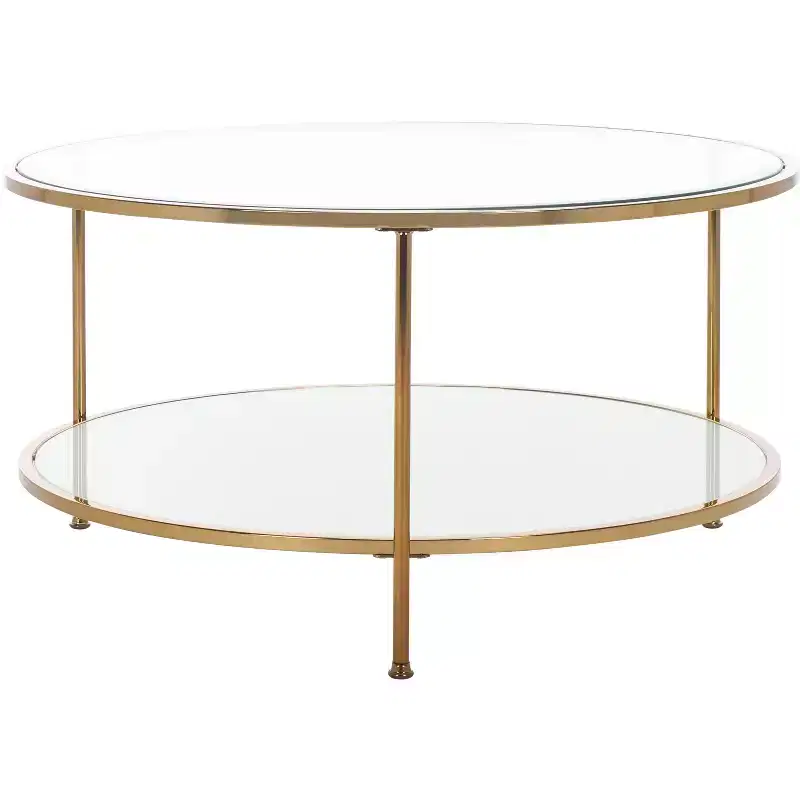 Risa Round Coffee Table with Storage - Gold