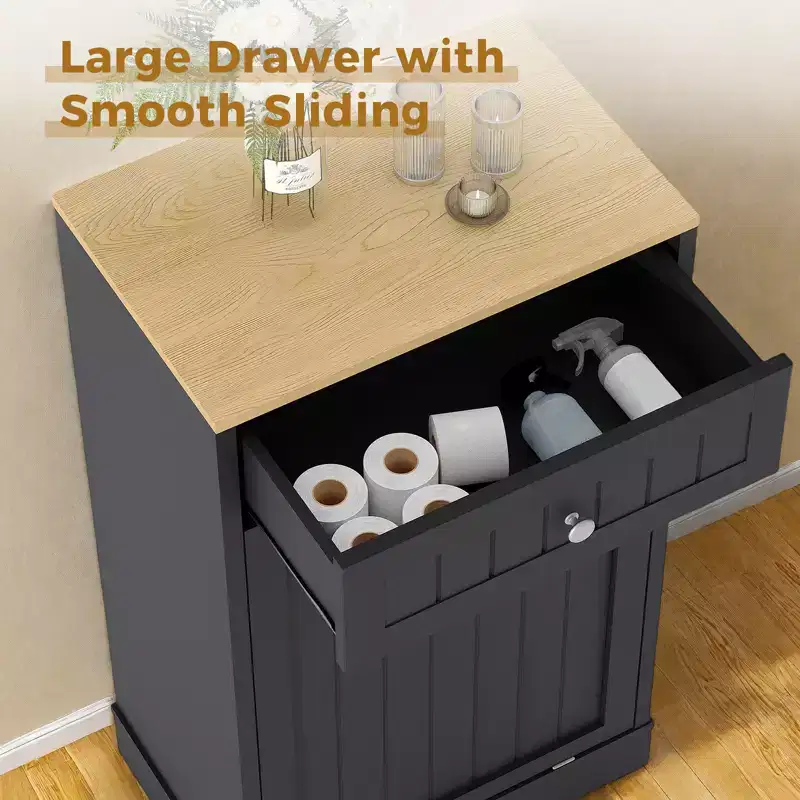 White Tilt-Out Trash Cabinet with Drawer, 10 Gal, 1-Person Household