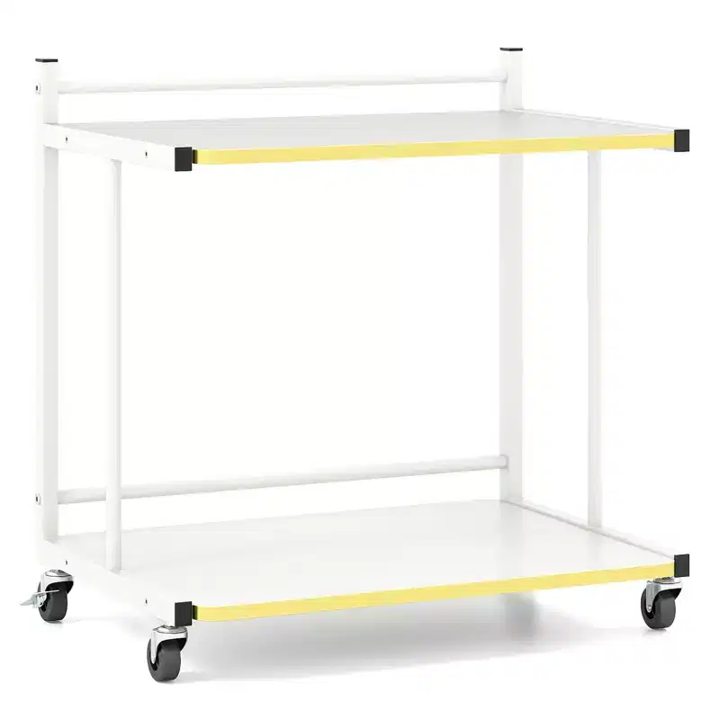 Costway 2PCS Mobile Side Table w/Open Shelves Golden Trimmed Edges Lockable Wheels