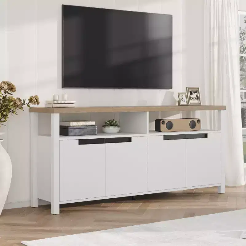 COZONY Farmhouse TV Stand for 70 Inch TV, Tall Entertainment Center with Storage and Adjustable Shelves for Living Room