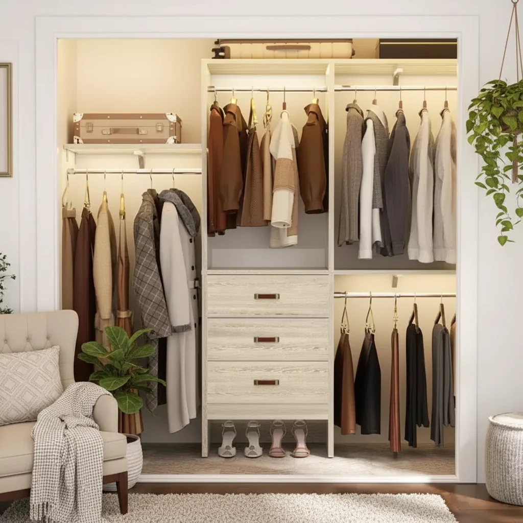 5FT Closet Organizer System with Fabric Drawers and Hanging Rods