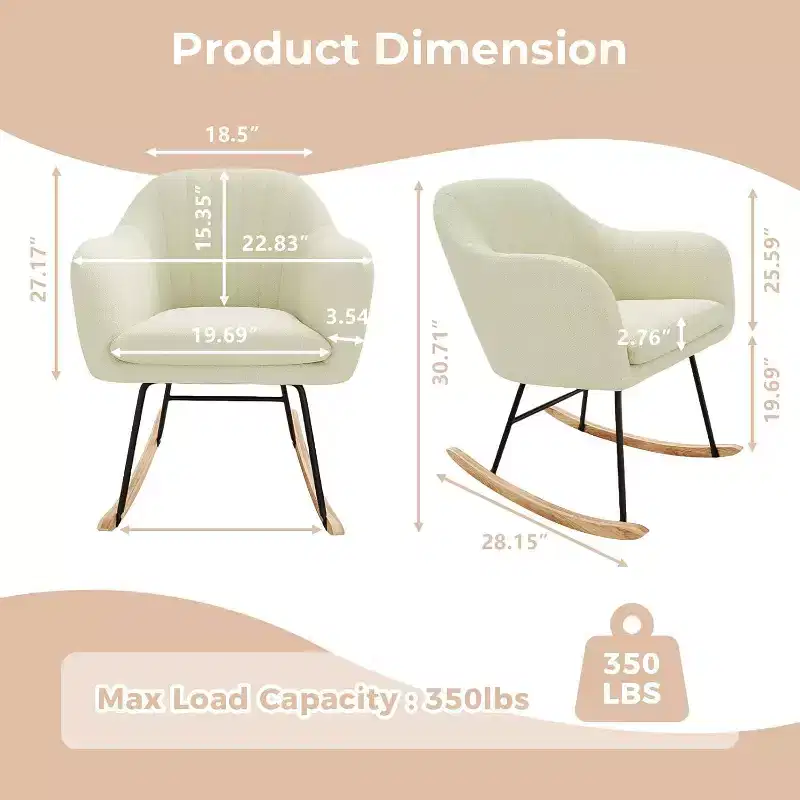 Upholstered Rocking Chair with High Back, Plush Seat, for Living Room or Nursery