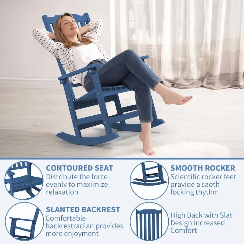 Vrakae 2 PCS Patio All Weather Resistant High Back Rocking Chair