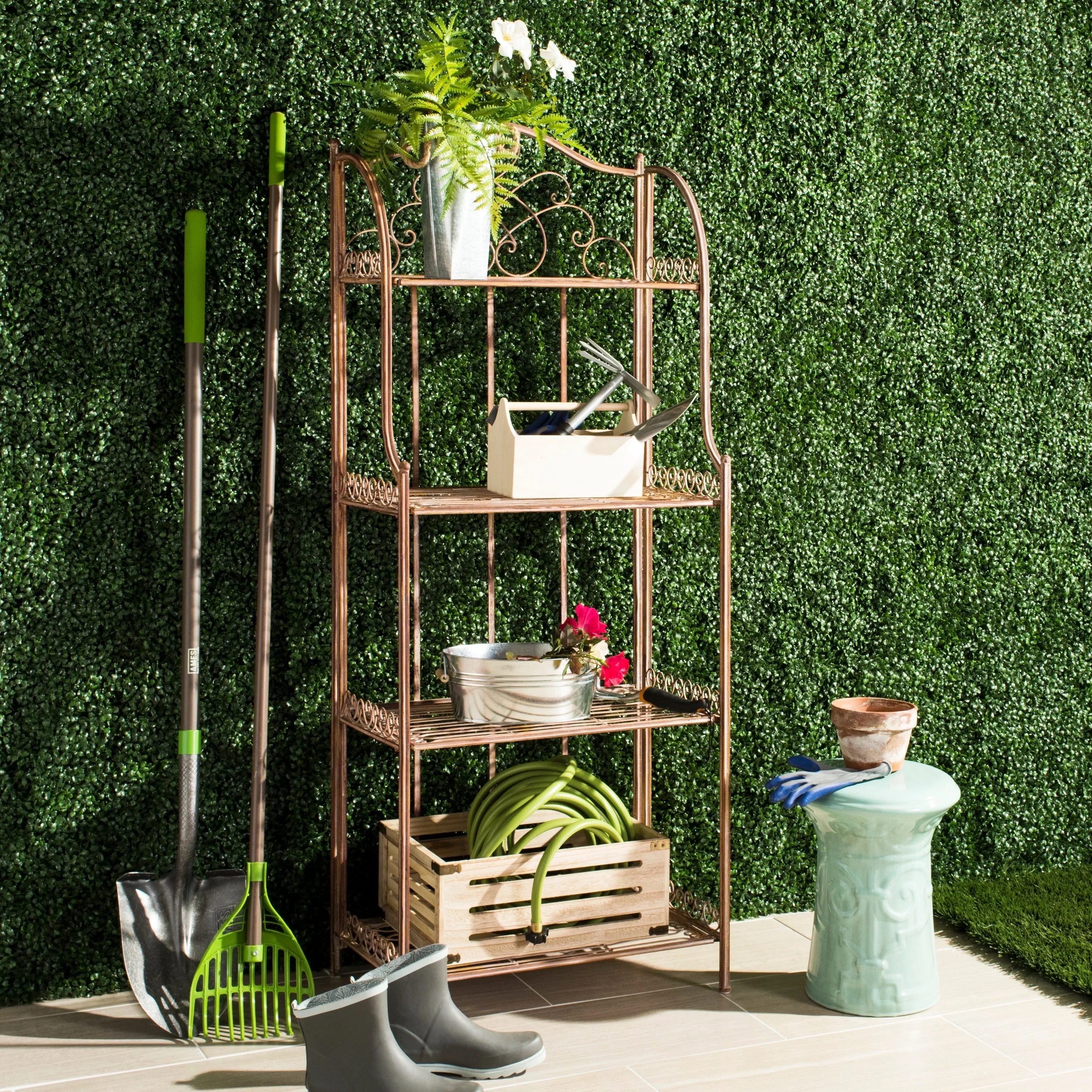SAFAVIEH Bryn Victorian Wrought Iron 4-Tier Outdoor Bakers Rack - 25 In. W x 15 In. D x 63 In. H - 25W x 15D x 63H