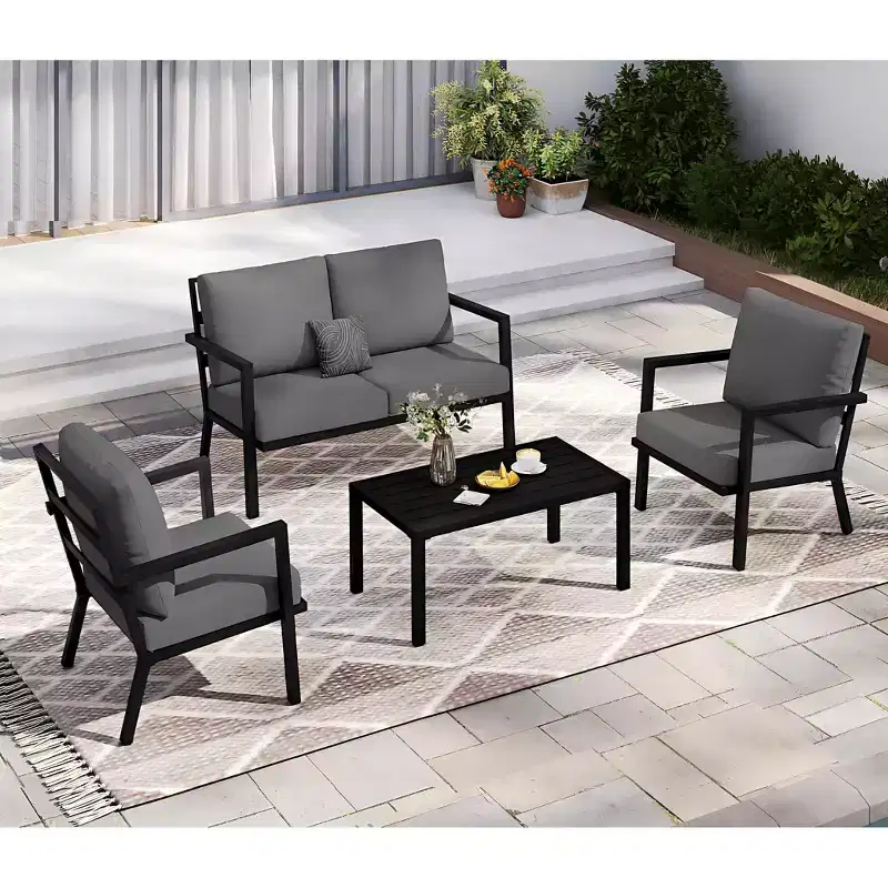 HAPPATIO Aluminum Patio Furniture Set, 4 Pieces Conversation Set with Thick Cushions for Garden, Backyard, Porch, Beige