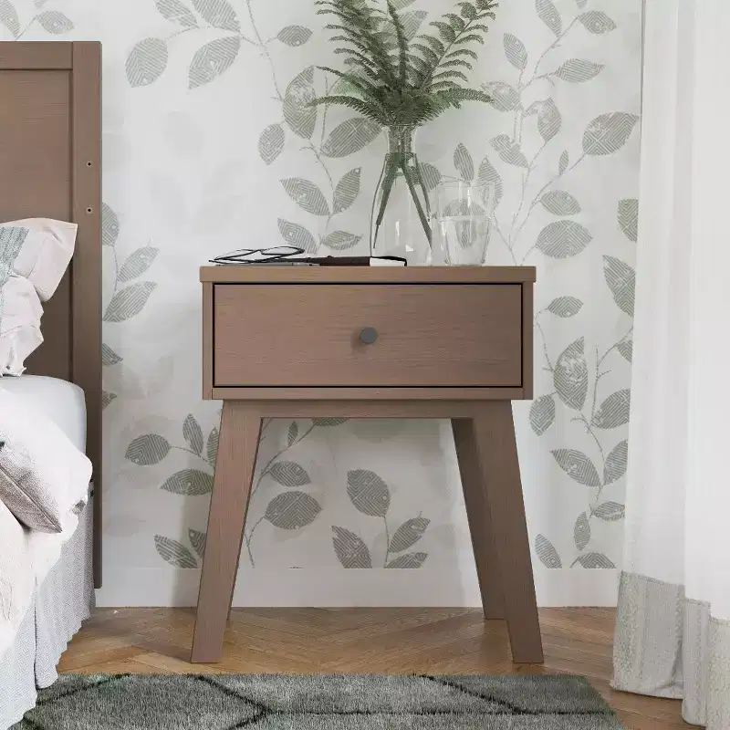 1-Drawer Nightstand for Nursery or Bedroom - Solid Pinewood, Non-Toxic Finish