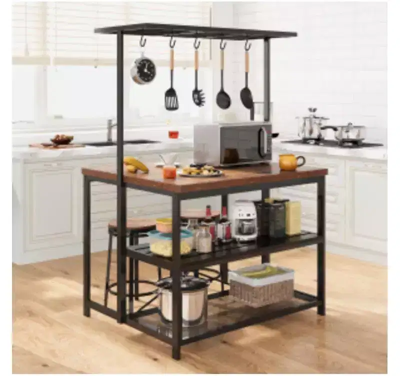 MDF & Iron Kitchen Island Cabinet with Hanging Rack 5.51''H x 29.92''W x 51.57''D