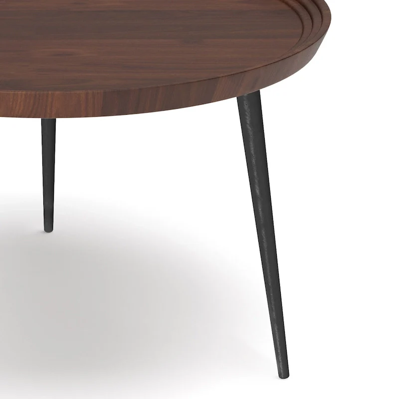 Modern Industrial Round Coffee Table with Solid Acacia Wood Top