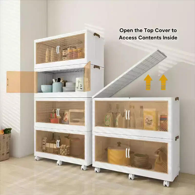 25.6 Inch Wide Clear Door Foldable Storage Box 4-Tier Large Capacity Organizer, Easy Access, Space-Saving Foldable Design