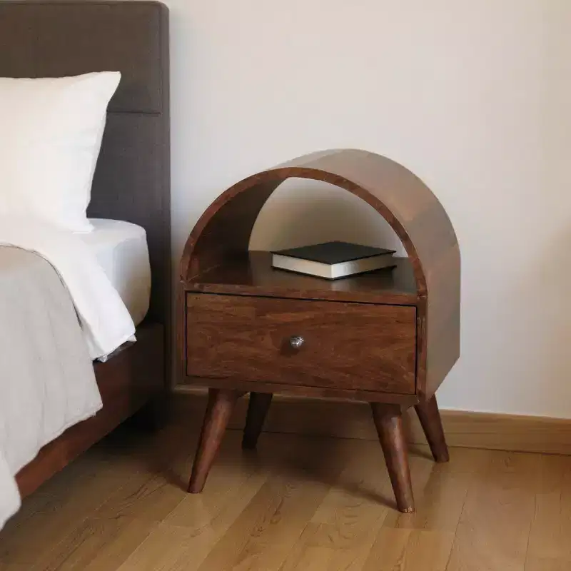 24-Inch Solid Wood Oval Top One Drawer Nightstand