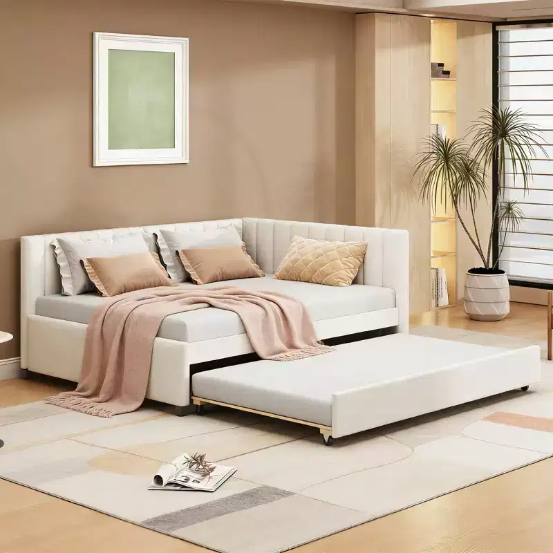 Luxystar Modern Full Size Linen Upholstered Daybed with Trundle