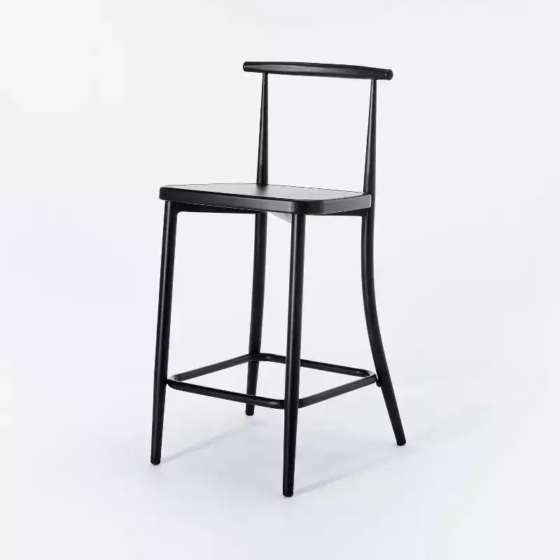 Metal Cafe Counter Height Barstool in Black