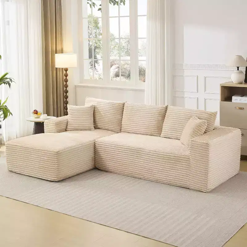 Beige / Black / Dark Gray / Olive Green Corduroy L-Shaped Modular Sectional Sofa, 2-Seat