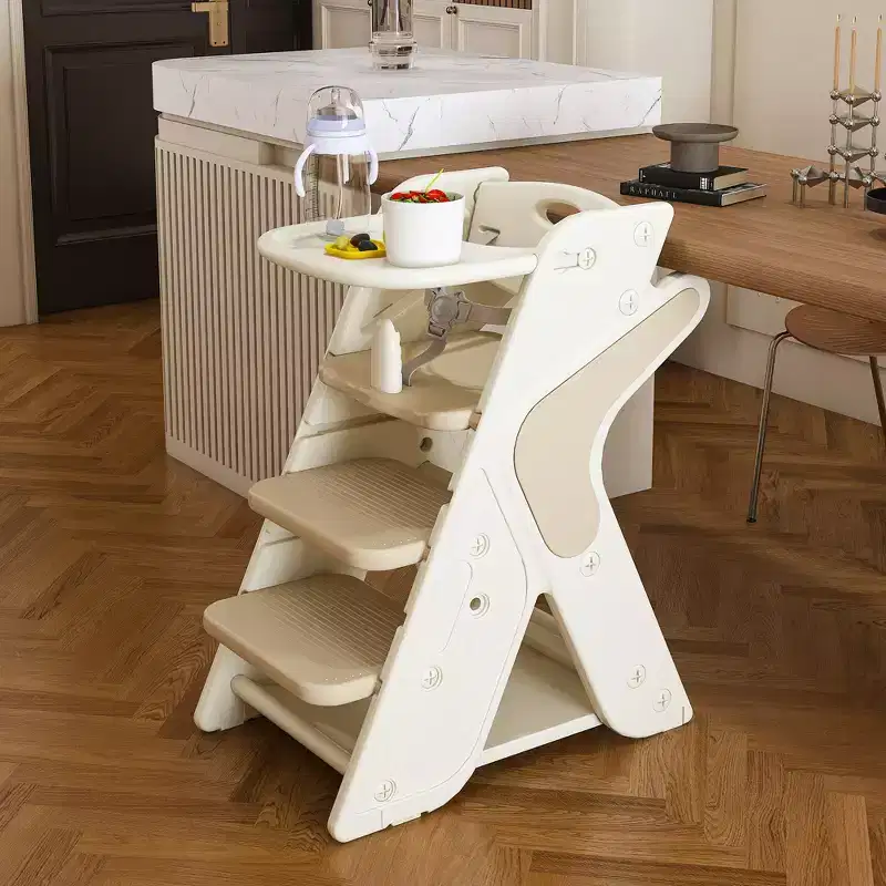 Height-Adjustable Multi-Functional High Chair for Children's Meals and Feeding, Five-Point Safety Harness and Removable Tray, White