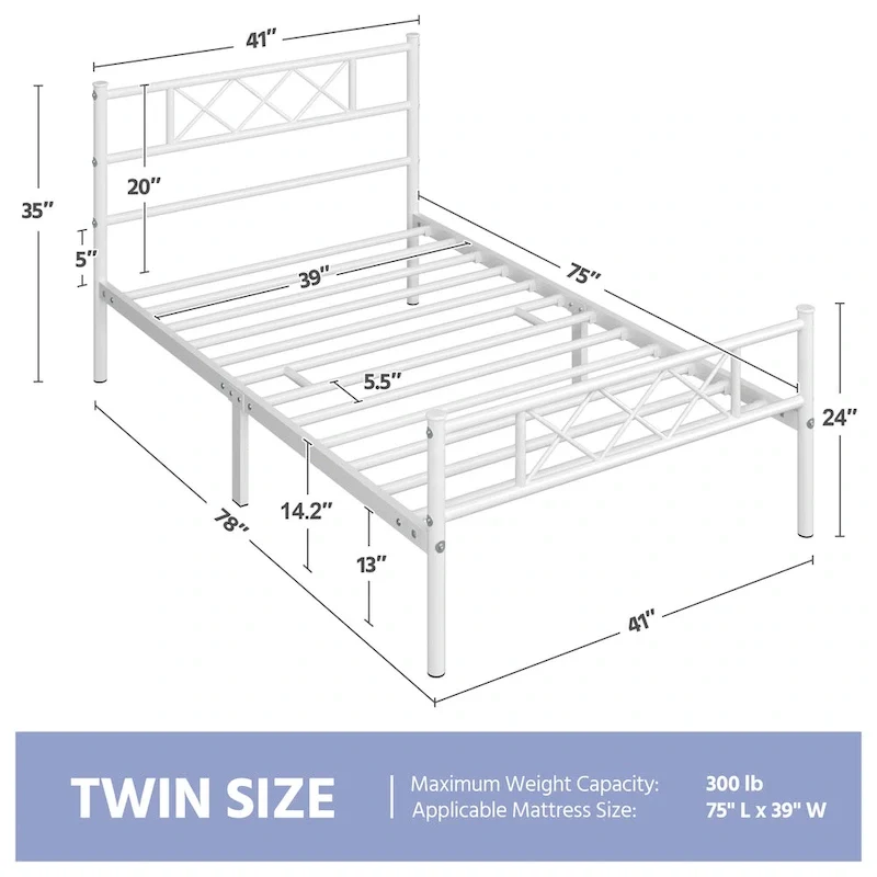 Metal Bed Frame with Slatted Base