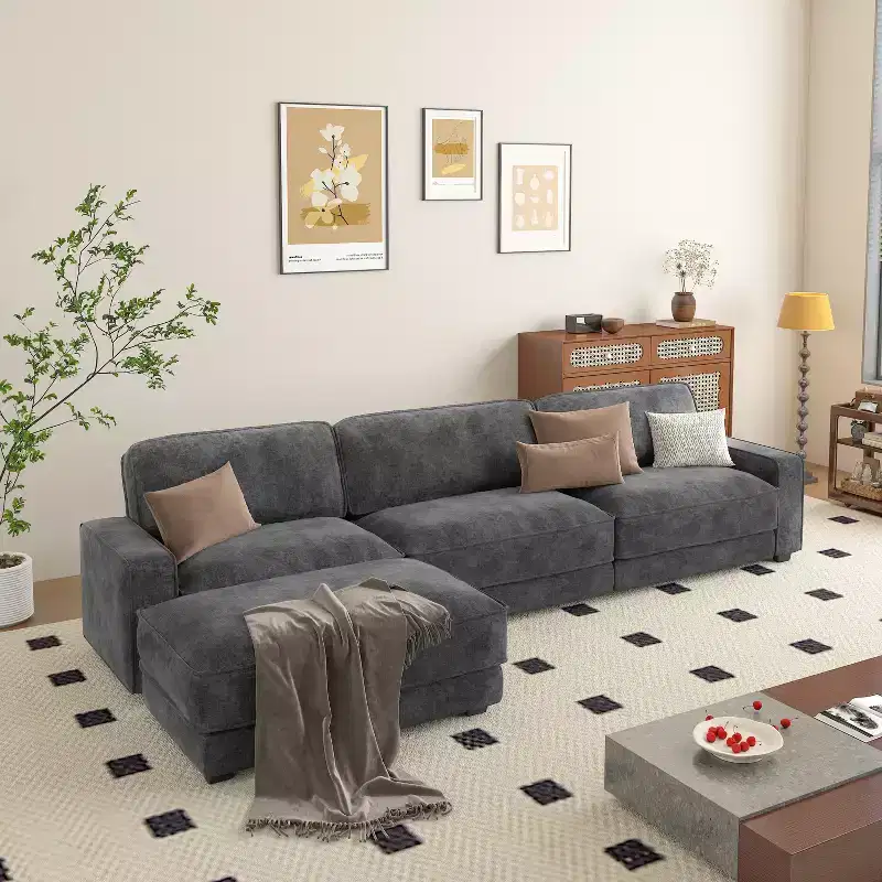 Dyonery 120 Modular Sectional Sofa, Cloud Sectional Couch with Deep Seat, Modern Modular L-Shape Sofa Couch with Chaise.