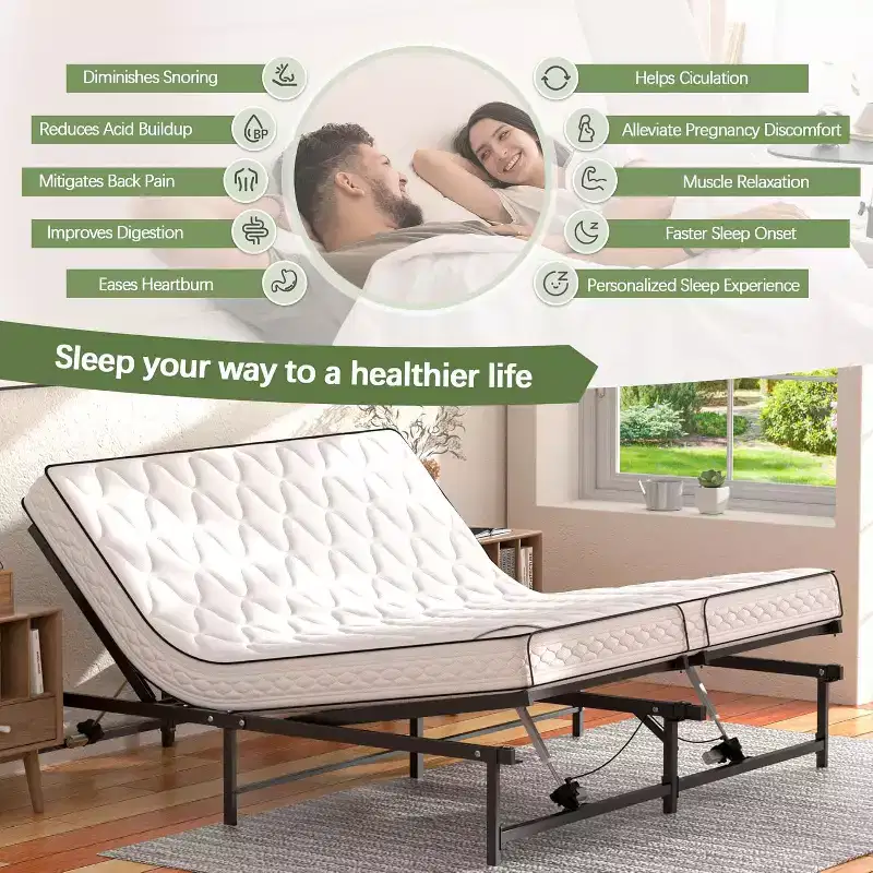 Adjustable Bed Frame Electric Bed Base with Wired Remote, Ergonomic Foot and Head Incline Function, King