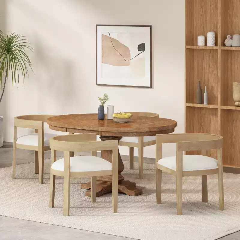GDFStudio Ladieu Rustic Fabric Upholstered Wood 5 Piece Dining Set