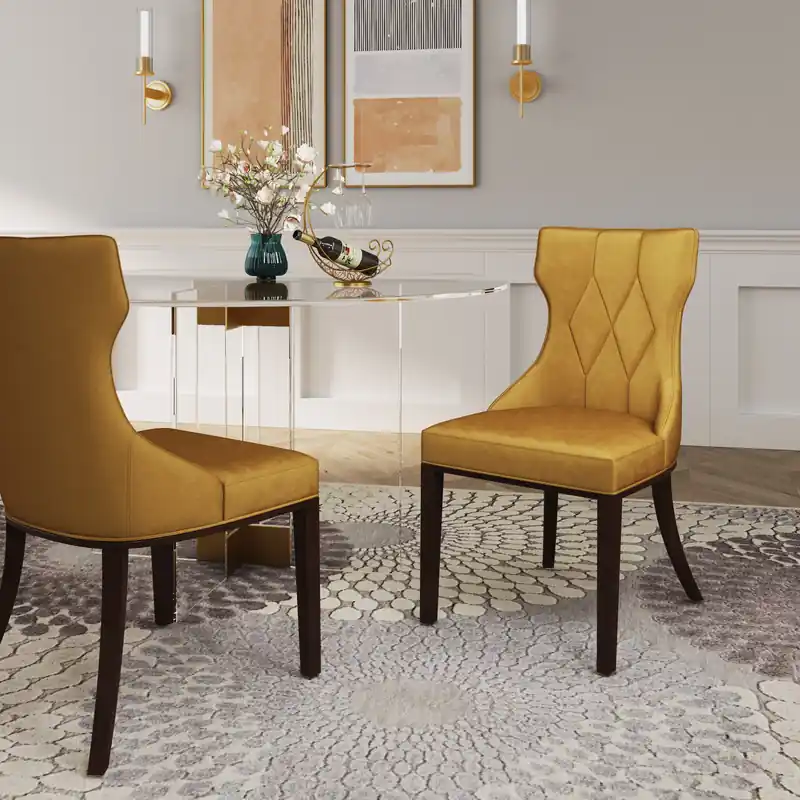 Velvet Dining Chair - Antique Gold & Walnut