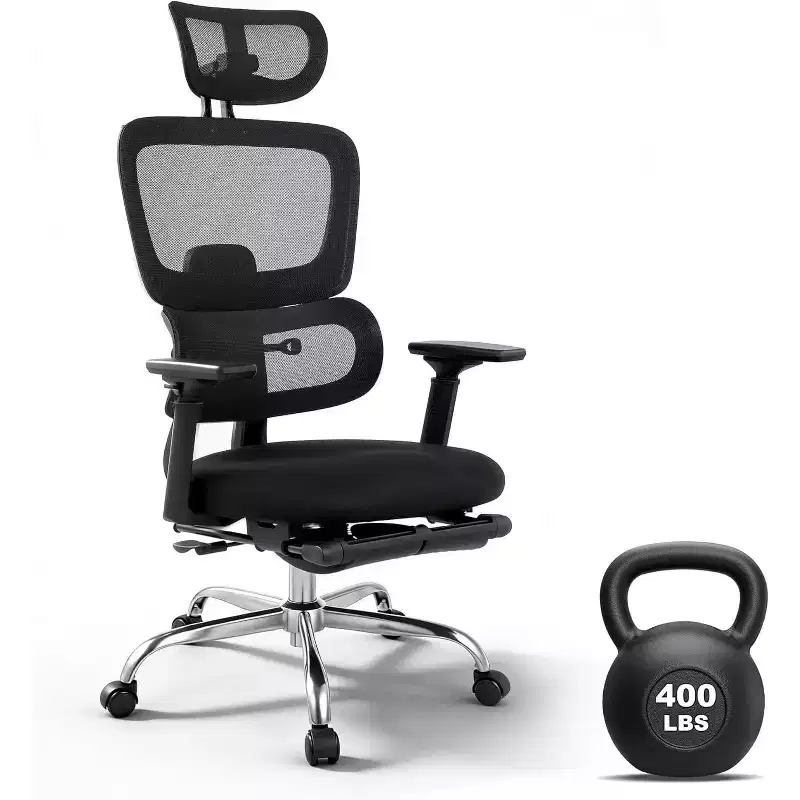 Ergonomic Mesh Office Chair, Adjustable Lumbar High Back Desk Chair 300lbs, 4D Flip-Up Arms, Swivel Rolling Computer Seating for Long Desk Work