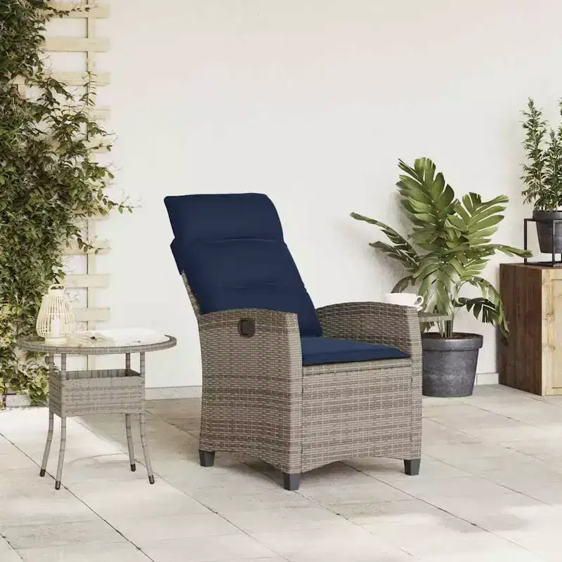 vidaXL Reclining Garden Chair PE rattan, powder-coated steel Medium