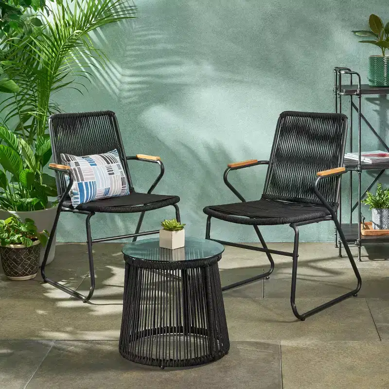 Christopher Knight Home Maggie Outdoor 2 Seater Rope Weave Chairs with Tempered Glass Table