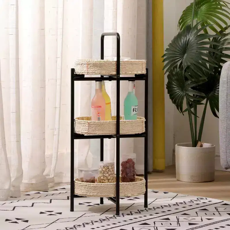 MAYEERTY 3 Tier Paper Rope Woven Tray Table Oval Storage Basket Shelves for Living Room Kitchen Natural