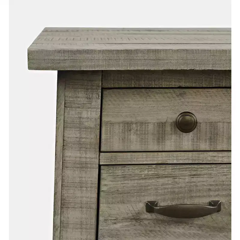 Rustic Farmhouse Solid Pine USB Charging Chairside End Table – 3 Drawers, Gray