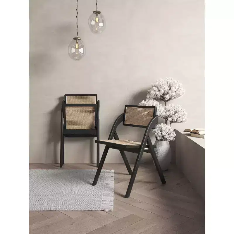 Cane Folding Dining Chair Black/Natural - Ash Frame, No Assembly Required