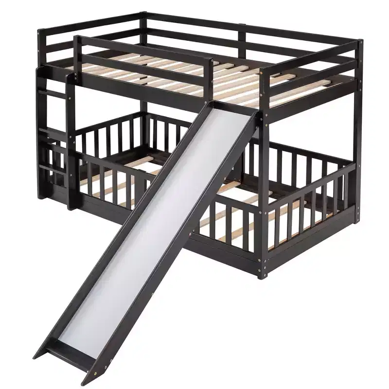 Twin Over Twin Bunk Bed with Slide and Ladder, White
