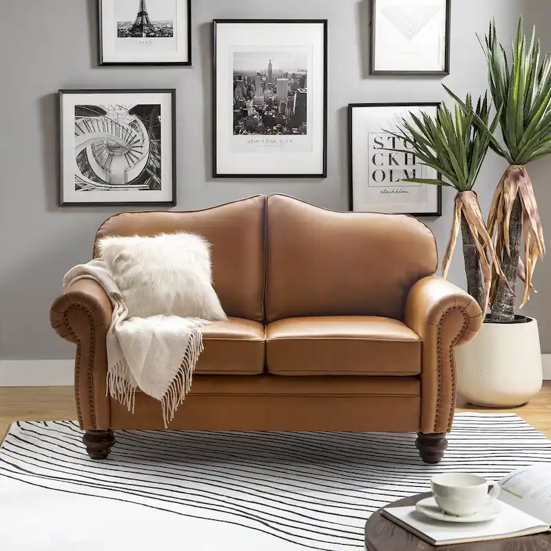 Angel Transitional Genuine Leather Sofa With Tufted Back by