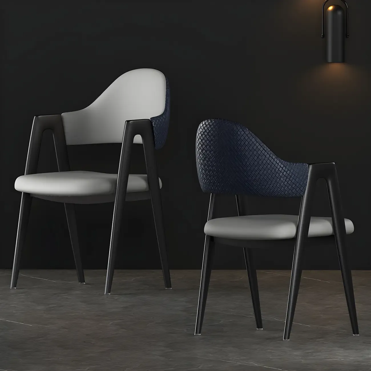 Modern Leather Curved Open Back Arm Dining Chair