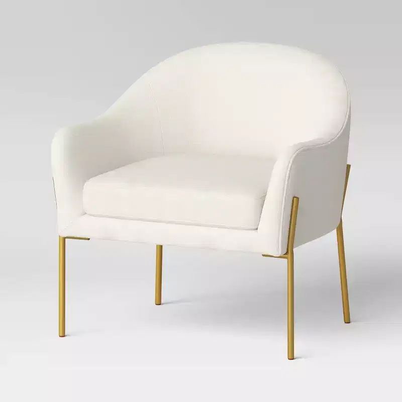Barrel Accent Chair Cream Boucle/Brass - Gold-Tone Metal Legs, Curved Back, Upholstered Armchair