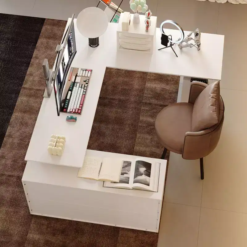 Liftable L-Shaped Writing and Computer Desk, Large Desktop, White
