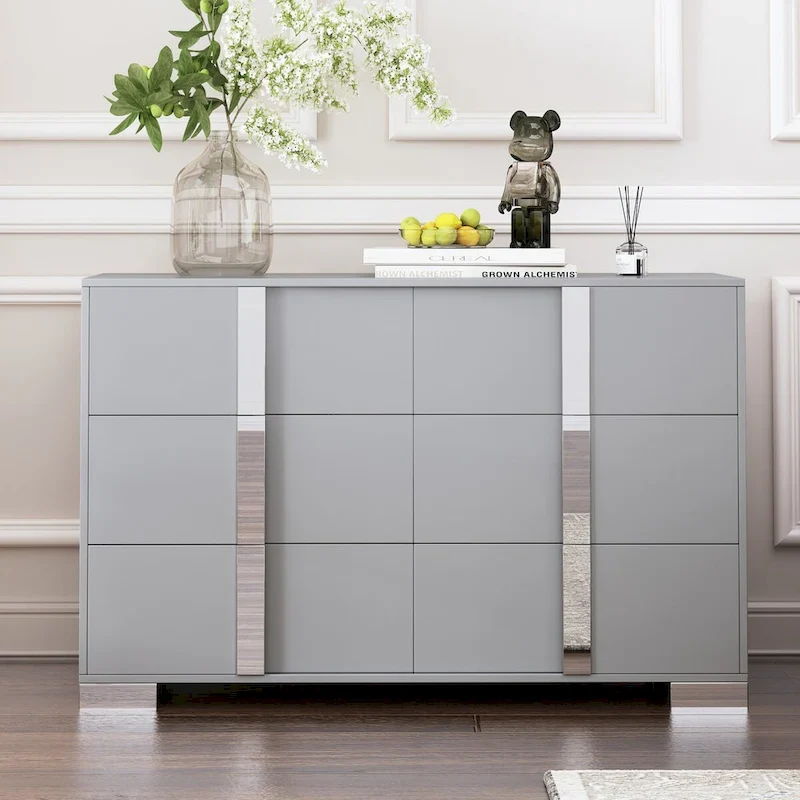 Mirrored Storage Cabinet with 6 Drawers