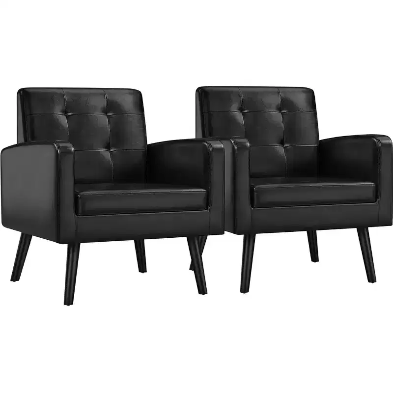 Yaheetech Set of 2 Faux Leather Tufted Back Arm Chair Accent Chair with Solid Wood Legs