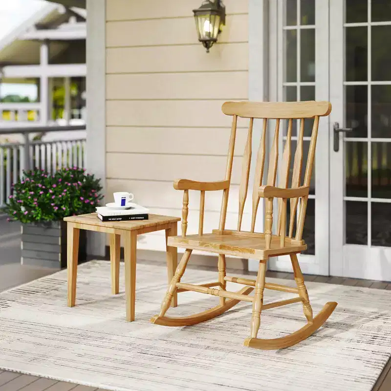 Costway Set of 2 Wood Rocking Chair Glossy Finish White\ Coffe