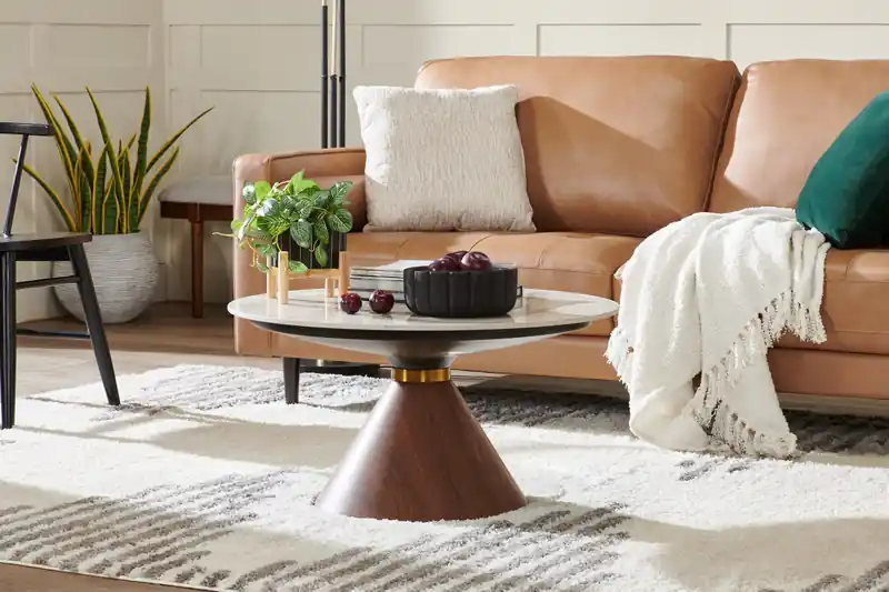 31.5 Modern Round Coffee Table with White Sintered Stone Top