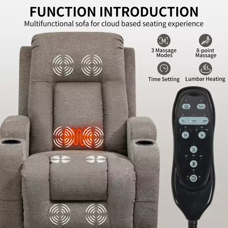 CLIHOME Up to 350 LBS Power Lift Recliner Chair, Heavy Duty Motion Mechanism with 8-Point Vibration Massage and Lumbar Heating